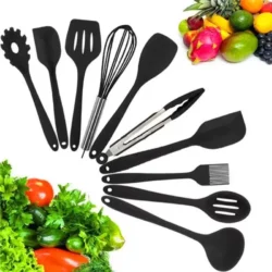 10 Pcs/Set Silicone Kitchen Utensils Set Non-Stick Silicone Tong Spoon Spatula…