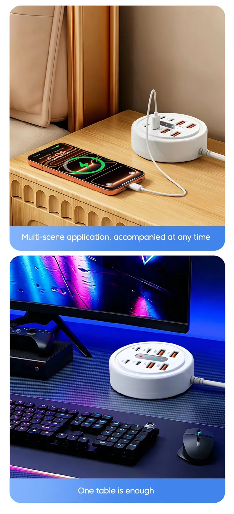 66W Multi Port USB Charging Station 4 QC Fast Charge USB-A 4 Type-C Ports Desktop… - Image 18
