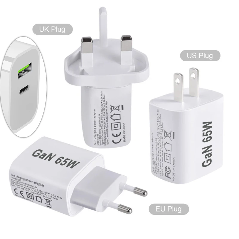 UK/AU/EU/US USB C Charger 65W PD 3.0 GaN Charger Type C Power Charger With 2-Port… - Image 3