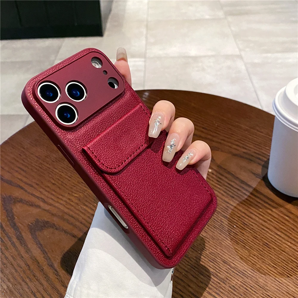 luxury Leather Card Holder Wallet Case For iPhone 11 12 13 mini 14 15 16 E 17 Pro Max 8 7 Plus X Camera Lens Protection Cover - Image 8