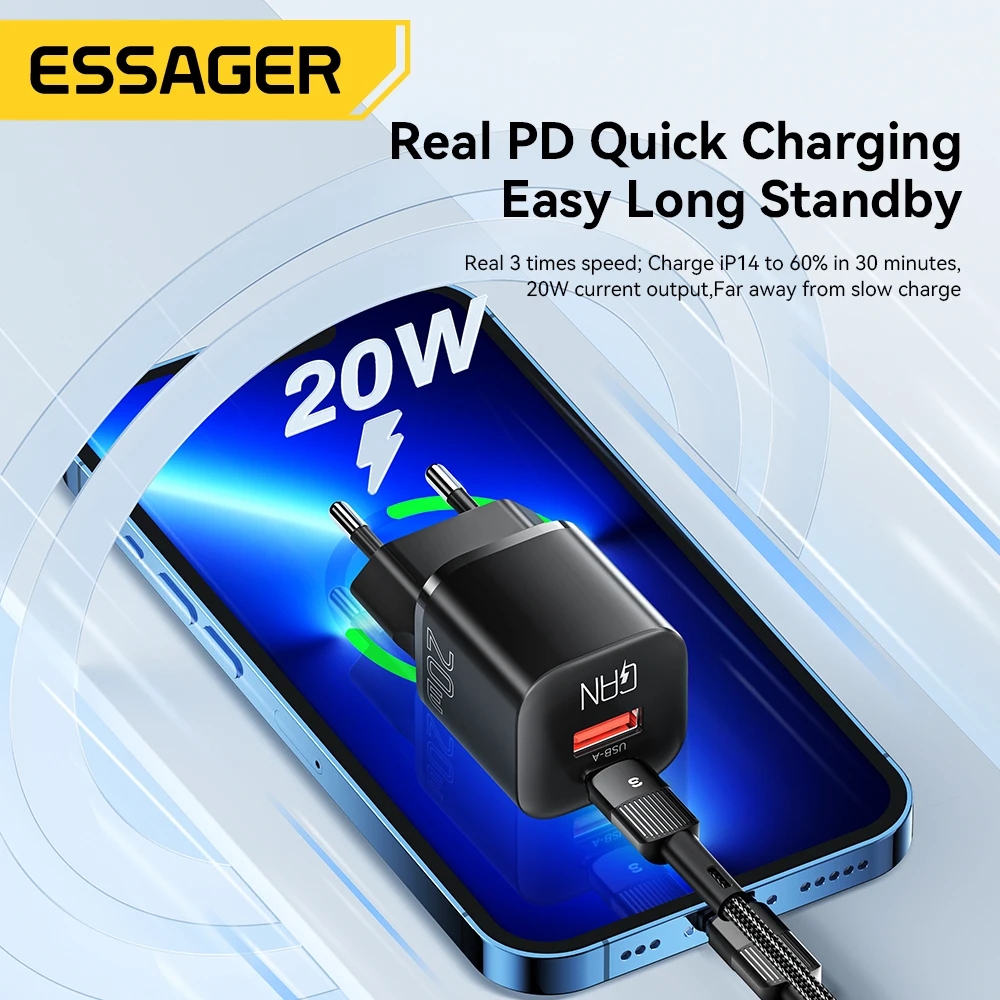 Essager 20W GaN USB Type C Charger PD Fast Charge Phone QC 3.0 Quick Chargers For… - Image 4