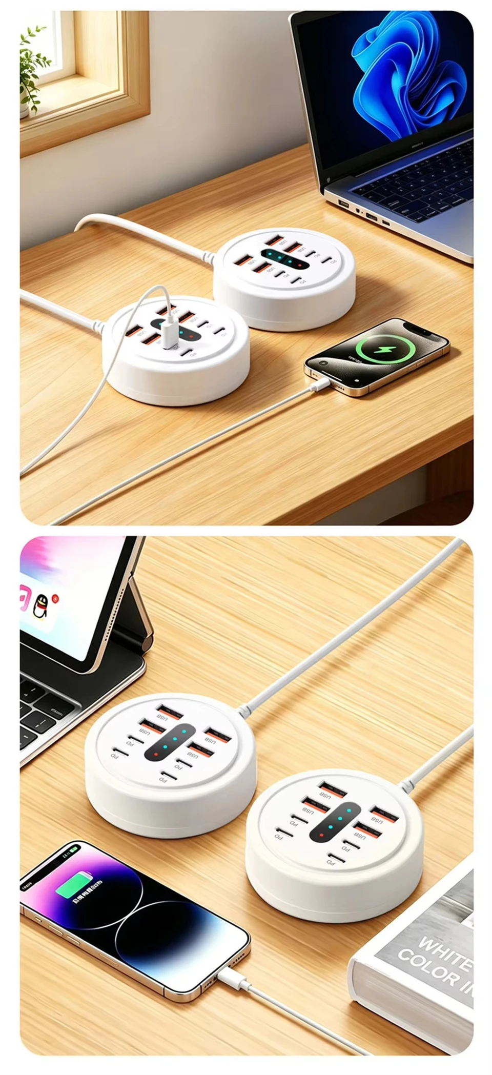 66W Multi Port USB Charging Station 4 QC Fast Charge USB-A 4 Type-C Ports Desktop… - Image 17