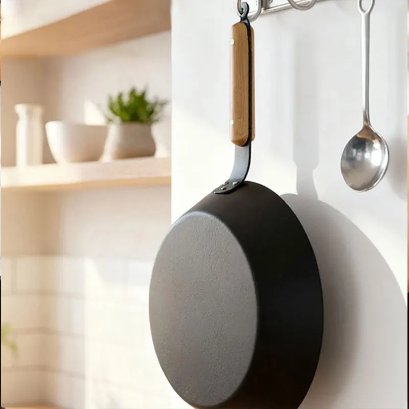 Carbon Steel Cooking Skillet Non Stick Frying Pans with Wooden Handle Hammered… - Image 4