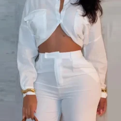 Women's Two Piece Sets Suit Temperament Elegant Solid White Loose Long Sleeves…