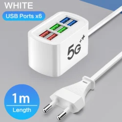 Fast USB Charger 6 in 1 Power Strip Desktop Charging Station Fast Charging 1m Cord…