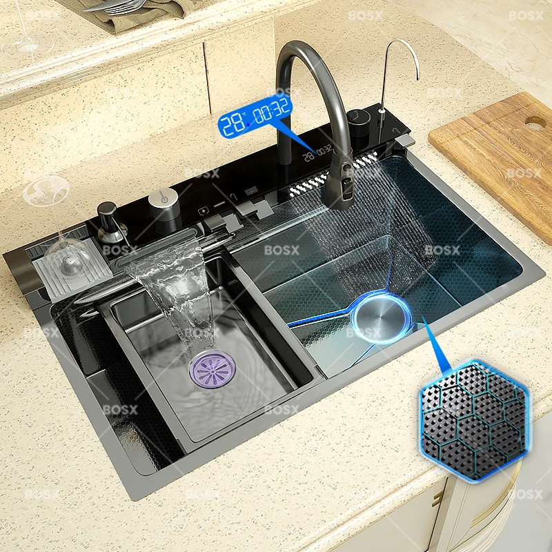 Multifunctional Sinks Stainless Steel Waterfall Kitchen Sink Includes 120 × 50… - Image 5