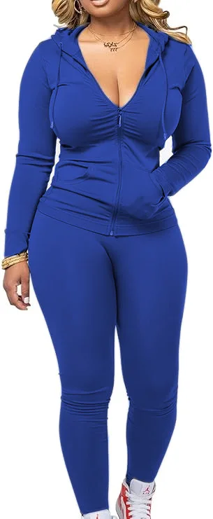 Women's Casual Sexy Long-sleeved Zipper Hooded Two-piece Sports Suit Europe and… - Image 7