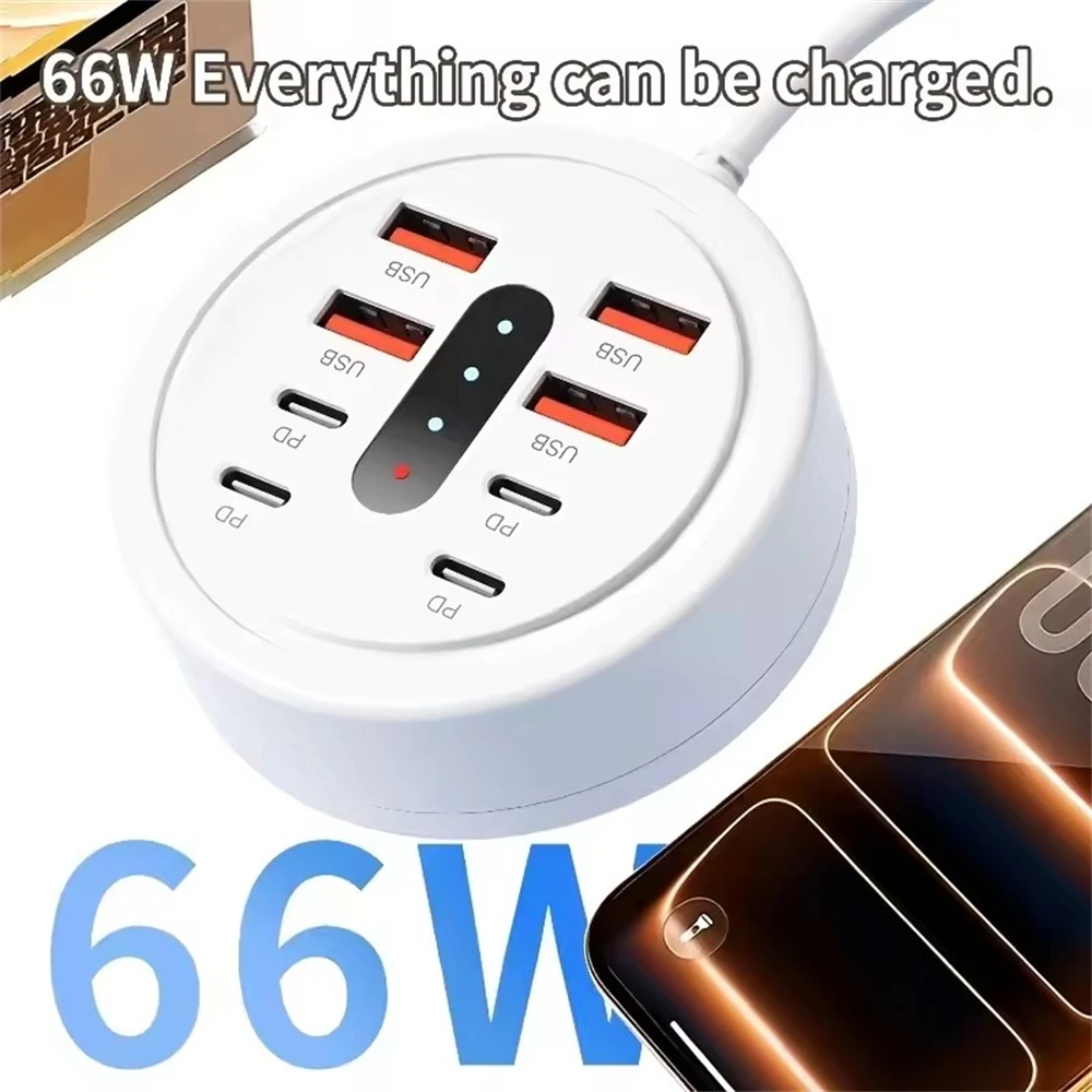 66W Multi Port USB Charging Station 4 QC Fast Charge USB-A 4 Type-C Ports Desktop… - Image 7