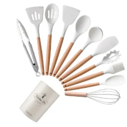 12Pcs Silicone Utensils Set Non-Stick Cookware Spatula Shovel Egg Beaters Wooden…