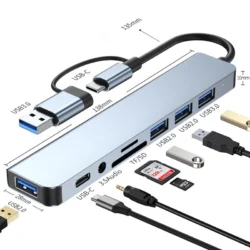 8 in 2 USB +Type C HUB Docking Station with 3.5mm Audio Jack Adapter for Micro SD…