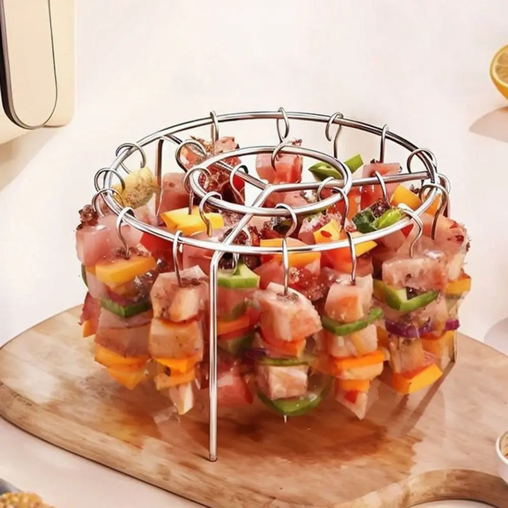 Stainless Steel Air Fryer Grill Round with Grilled Skewers Hanging Skewers Rack… - Image 19