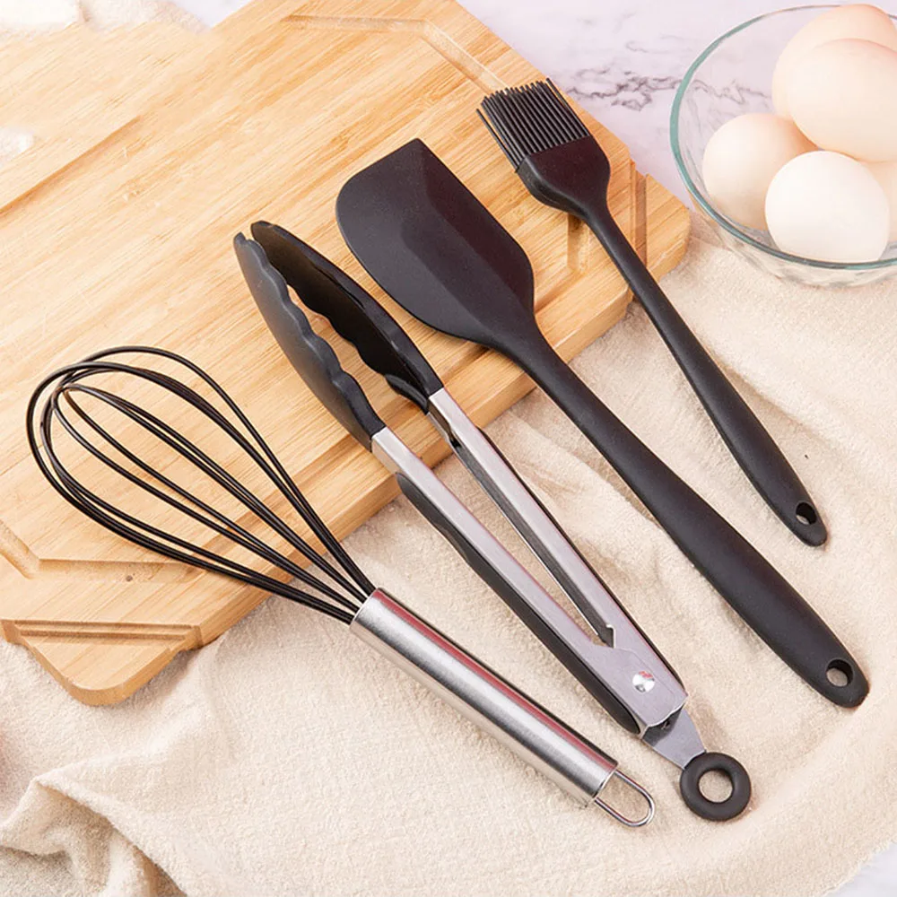 Black Silicone Cooking Utensils Set Non-Stick Pan Baking Tools Kitchenware Slotted… - Image 2