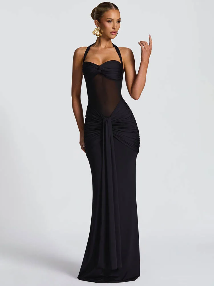 Mozision Halter Backless Sexy Maxi Dress Women Fashion Patchwork Off-shoulder… - Image 6