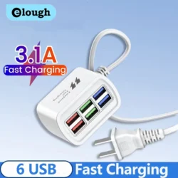 6 USB Charger Power Strip Universal Fast Charging EU/US Plug Phone Charger Adapter…