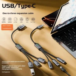【C】High-Speed 480Mbps USB/Type C Splitter Cable 3-in-1 Multi-Ports Male to Female…