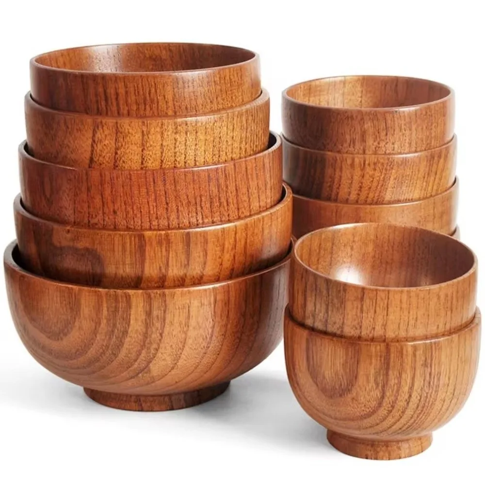 New Japanese Style Wooden Bowls Handmade Crafts Soup Bowls Food Containers… - Image 2
