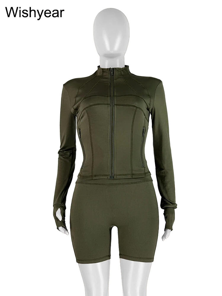 Tracksuit Sales Women Green Two 2 Piece Set Spring Fall Long Sleeve Zip Jacket Top… - Image 4