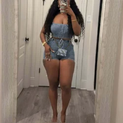 A Fashionable and Sexy Slim-fitting Denim Lace-up Two-piece Set. Women's Summer…
