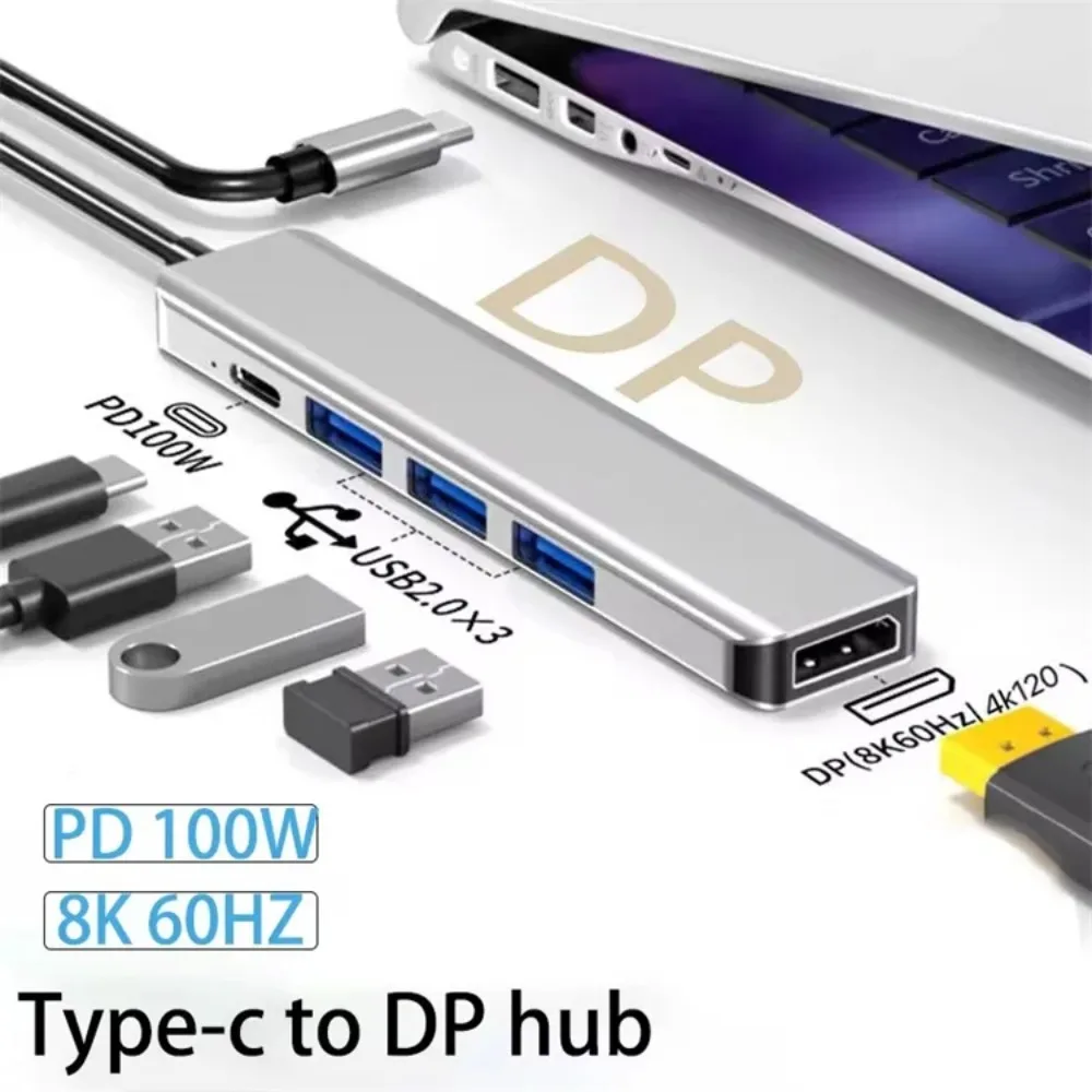 USB-C to DP 8K@60Hz / 4K@120Hz Adapter 100W PD Fast Charging 3-Port USB 2.0 Hub… - Image 2