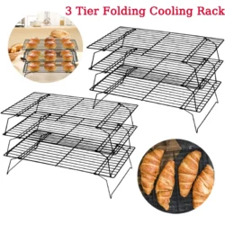 Stainless Steel 3 Layer Foldable Non Stick Wire Grid Baking Tray Cake Cooling…
