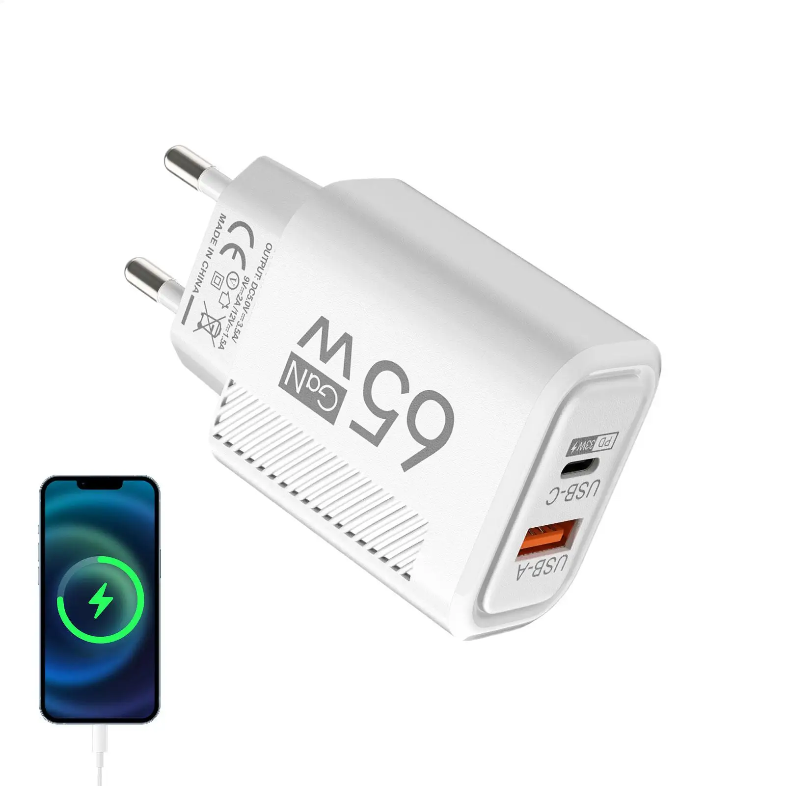 65W GaN Fast Charging USB Type C Charger US EU Plug PD 3.0 Quick Charge Travel… - Image 5