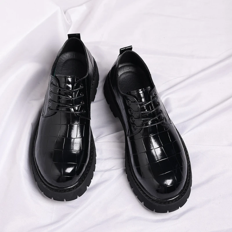 Men British Style Thick Bottom Elevator Leather Shoes Fashion Groom Wedding Dress Shoes For Suits Spring Autumn Casual Footwear - Image 4