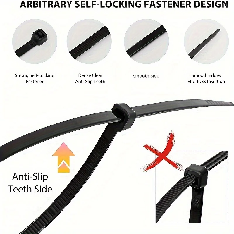 100pcs Black Cable Ties High Tensile Strength, Uv Resistant, Self-Locking For Home… - Image 4