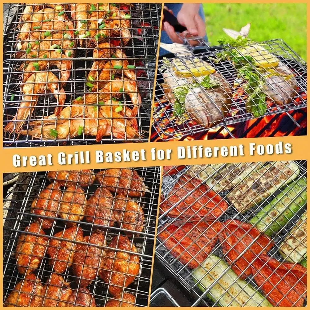 1pc Folding Outdoor Camping Stainless Steel BBQ Rack With Removable Handle… - Image 5