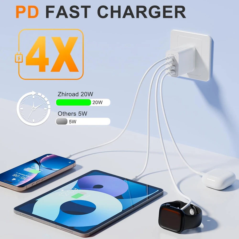 AU Wall Plug Travel Chargers, Multi-Port USB-C/USB-A Mobile Phone Charger, 40W PD… - Image 5
