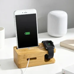 Wooden Phone Smartwatch Charging Stand 2 in 1 Docking Station Desk Organizer…