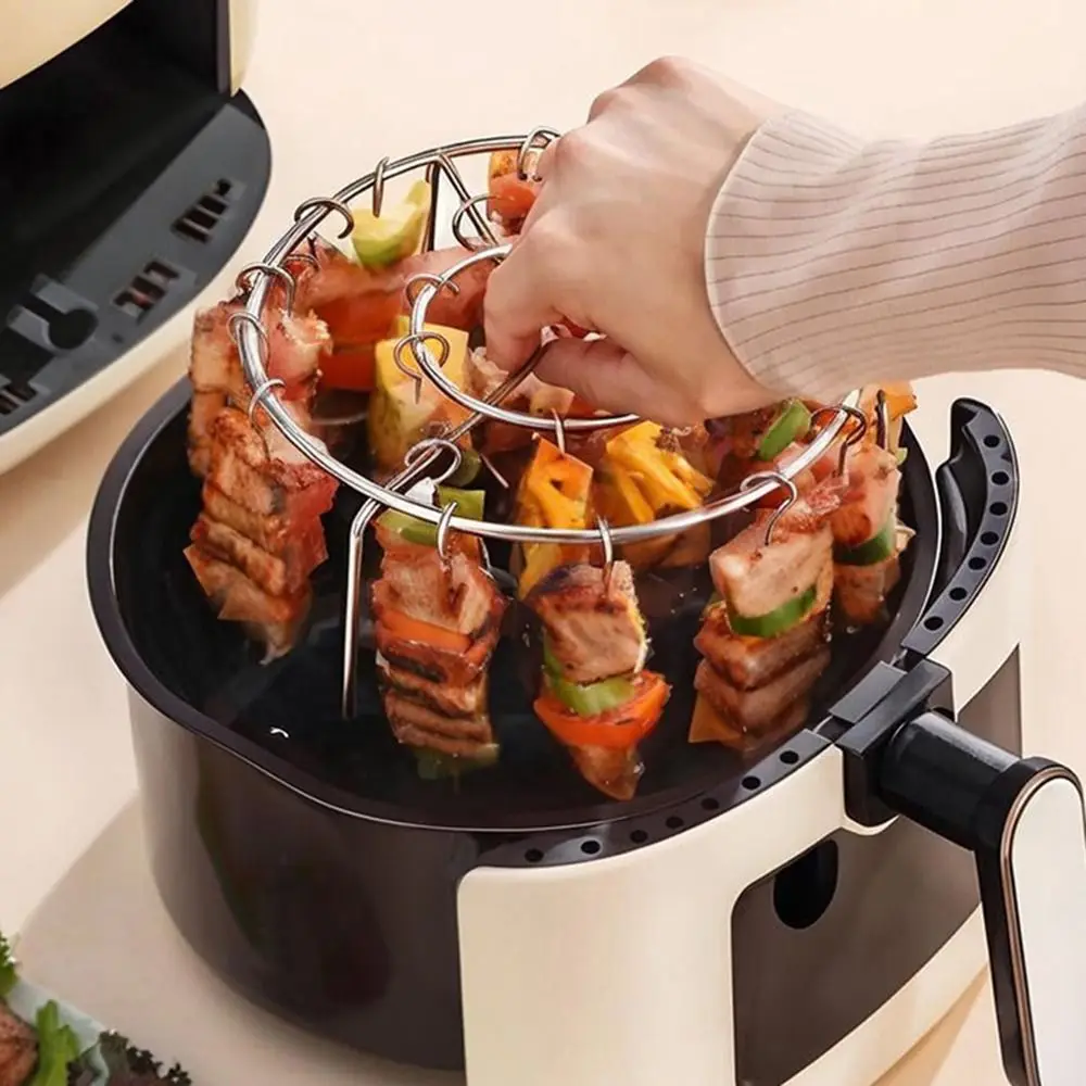 Stainless Steel Air Fryer Grill Round with Grilled Skewers Hanging Skewers Rack… - Image 15
