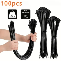 100pcs Black Cable Ties High Tensile Strength, Uv Resistant, Self-Locking For Home…
