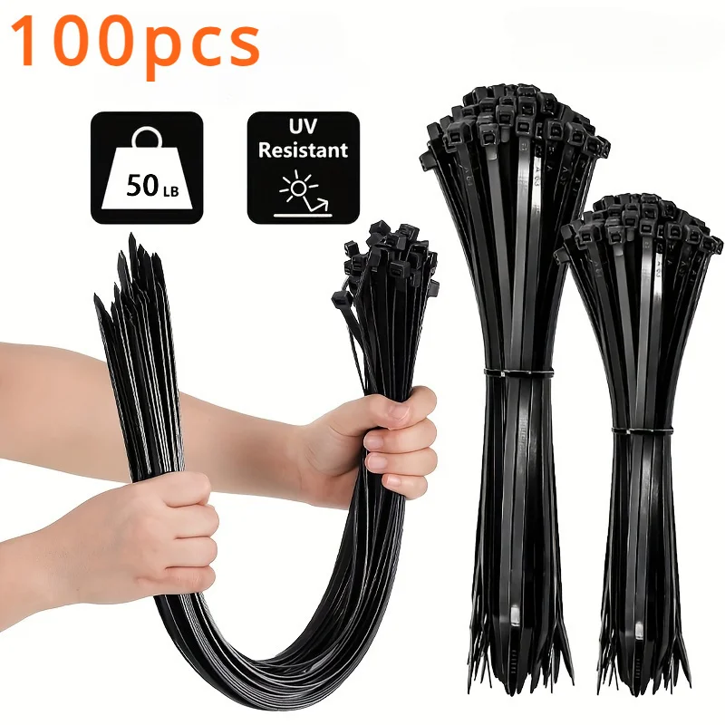 100pcs Black Cable Ties High Tensile Strength, Uv Resistant, Self-Locking For Home…