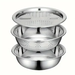 3-Piece Kitchen Set, Stainless Steel Mixing Bowl & Cutting System, Easy Clean…