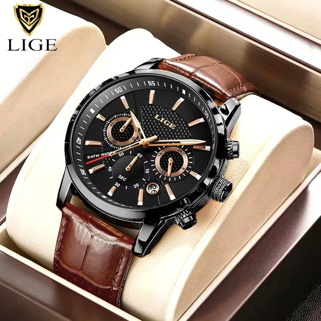 2025 New Mens Watches LIGE Top Brand Luxury Leather Casual Quartz Watch Men's Sport Waterproof Clock Watch Relogio Masculino+Box - Image 11