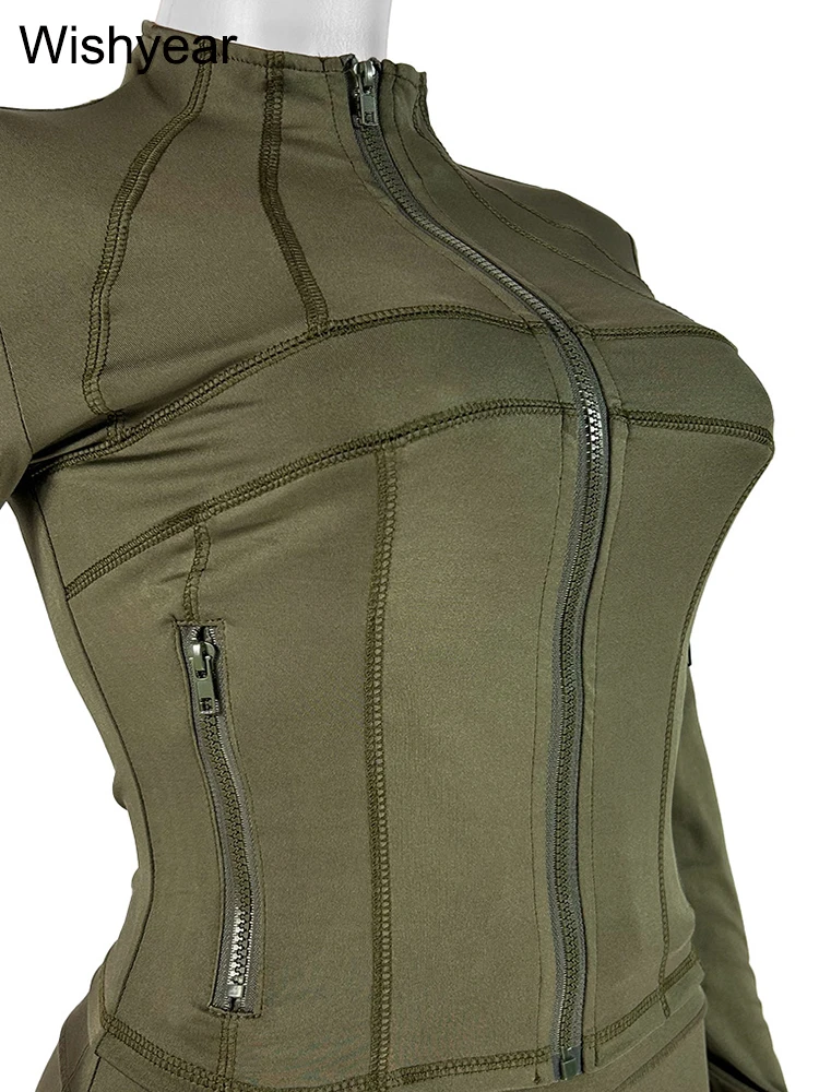 Tracksuit Sales Women Green Two 2 Piece Set Spring Fall Long Sleeve Zip Jacket Top… - Image 6