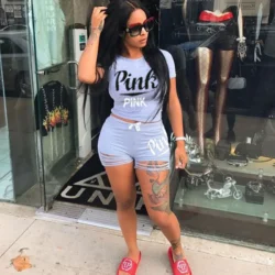 2026 Hot Selling European and American Women's Summer Pink Shorts Letter Print…