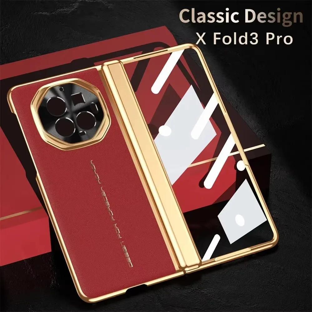 Luxury Electroplated Matte Leather Case For VIVO X Fold 3 Pro X FOLD3 With Tempered Film Anti-Fingerprint Shockproof Hard Cover - Image 2