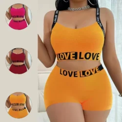 Sport Yoga 2 Pieces Set for Woman Letters Summer Sexy Beach Outfits Gym Set Pants…