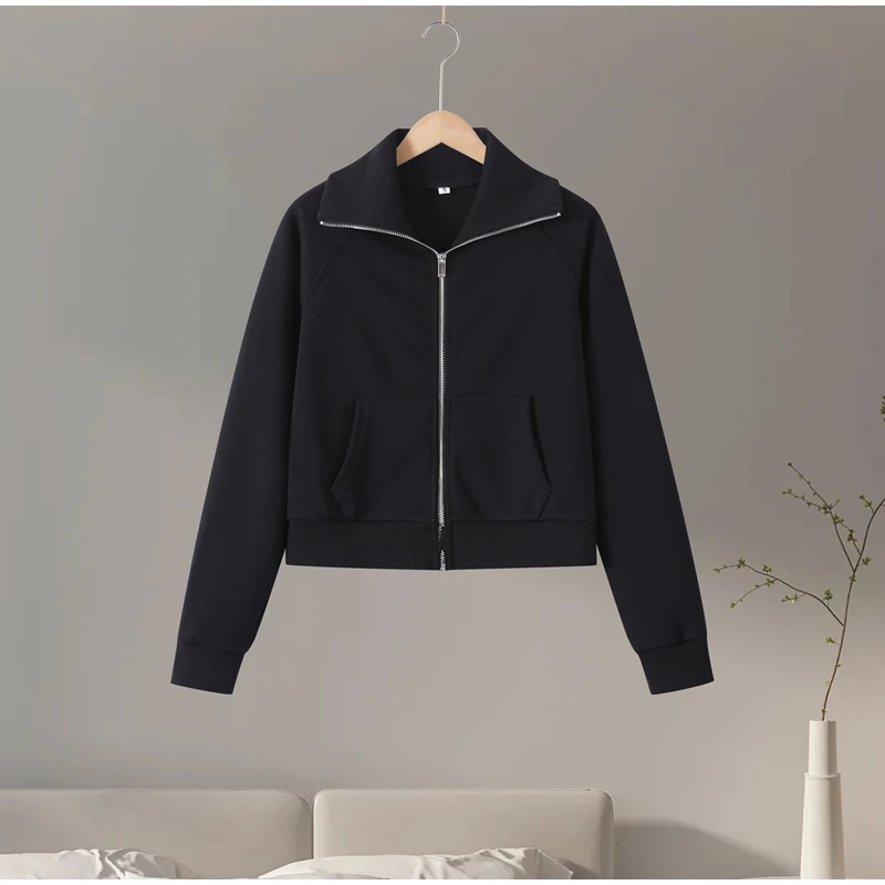 Zipper Plush Jacket Long Pants Lady Set Solid Color Lapel Jackets High Waist Slim… - Image 12