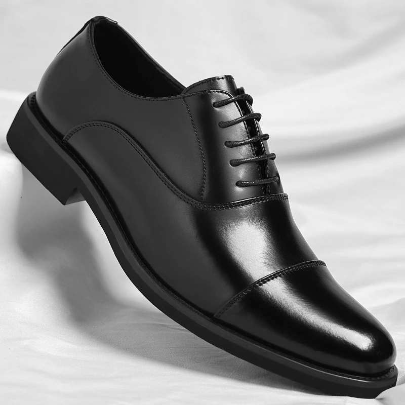Mens Brown Gradient Leather Cap Toe Oxford Dress Shoes Lace Up Formal Business Office Work Daily Wear Comfortable Non Slip Shoes - Image 3