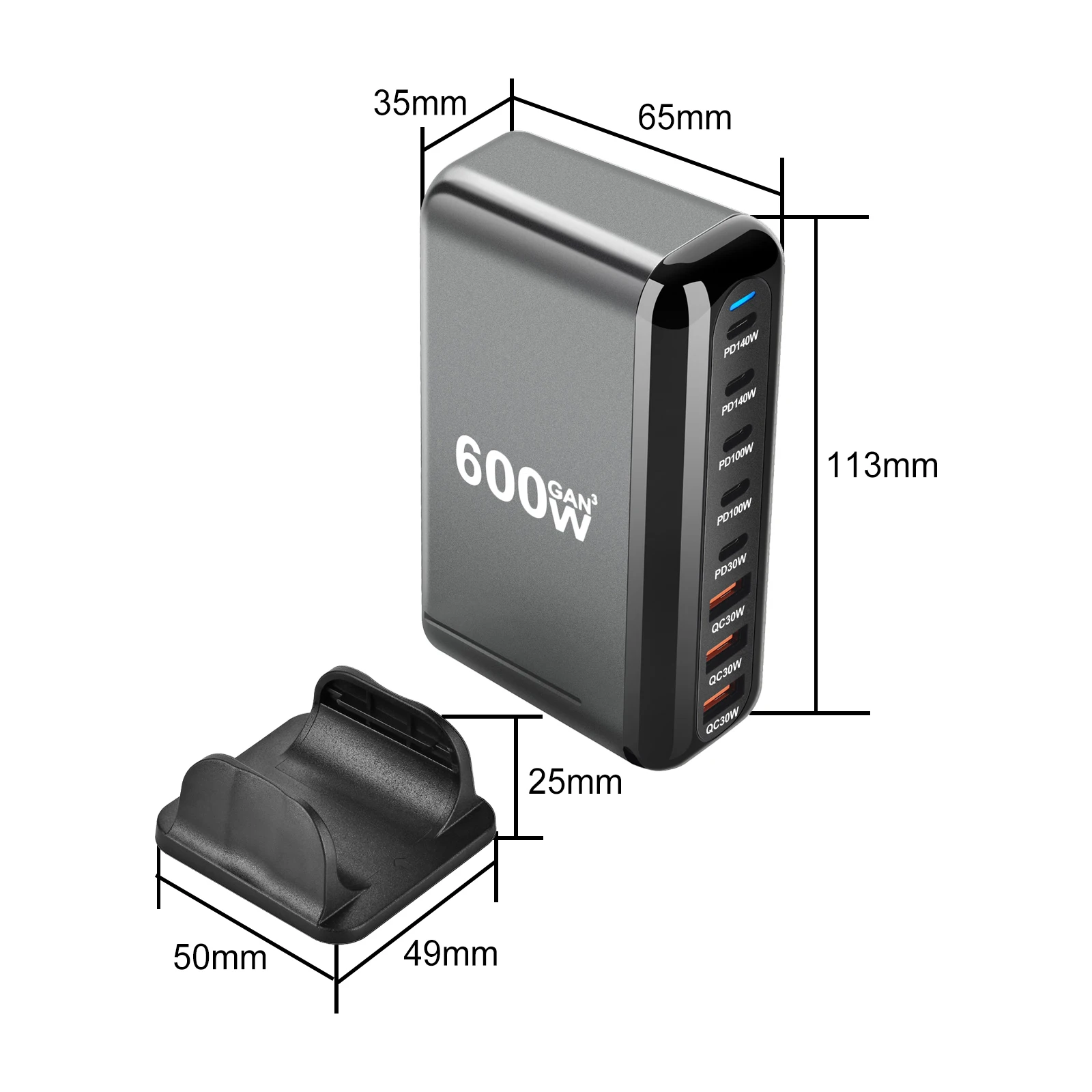 600W Gan Fast Charge 3.0 USB Type C Charger 8-Port 5C3A PD Mobile Tablet Fast Charger for Phone Convenient Carry - Image 6