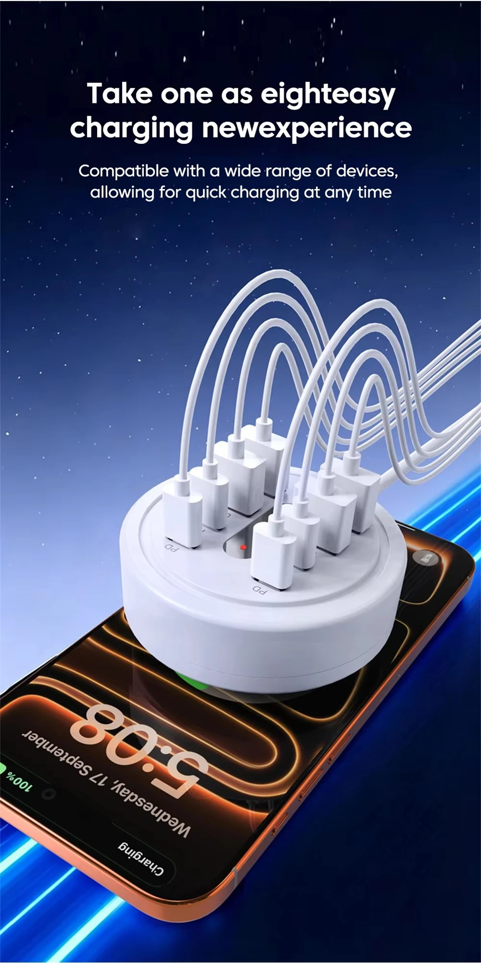 66W Multi Port USB Charging Station 4 QC Fast Charge USB-A 4 Type-C Ports Desktop… - Image 12