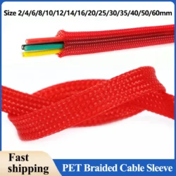 Red PET Braided Cable Sleeve 2/4/6/8/10/12/14/16/20/25/30 ~ 60mm Expandable High…