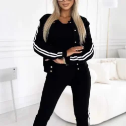 Women Tracksuit Sporty Vest Top + Slim Coat + Skinny Pants 3 Pieces Set Loungewear…