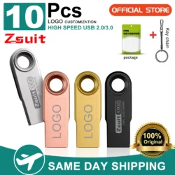 ZSUIT 10PCS/Lot Metal USB Flash Drive 64GB Pen Drive 4GB 8GB 16GB Pendrive 32GB…