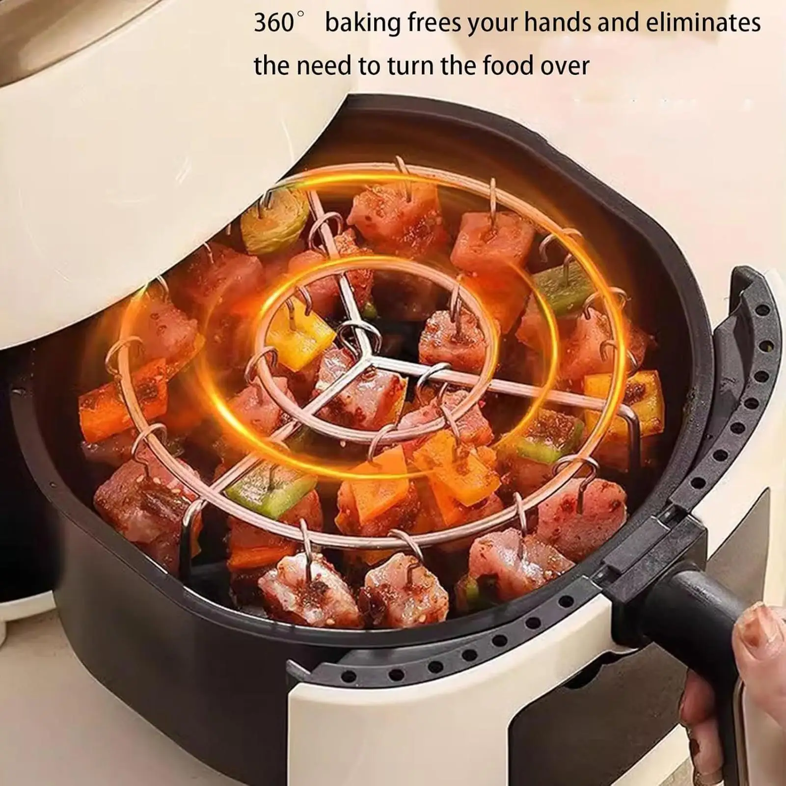 Portable Stainless Steel Air Fryer Grill Round with Grilled Skewers Hanging… - Image 13