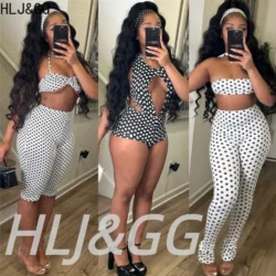 HLJ&GG Fashion Polka Dots Hollow Two Piece Sets Women Sleeveless Backless…