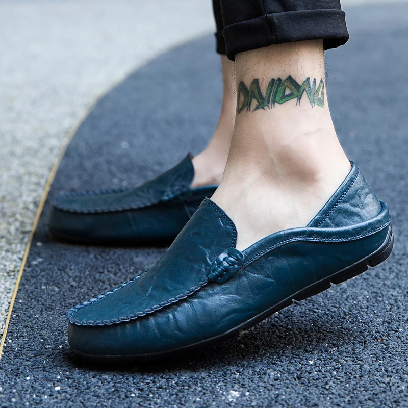 Men Shoes Casual Genuine Leather Mens Loafers Moccasins Designer Slip on Boat Shoes High Quality Chaussure Homme Plus Size 37-47 - Image 2