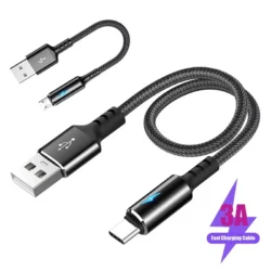 25cm Short Nylon Charger Data Cable USB A To Type C/Micro USB 3A Fast Charging For…